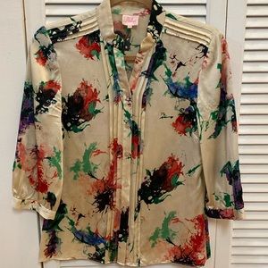 Parker silk floral print blouse size medium fits like a small